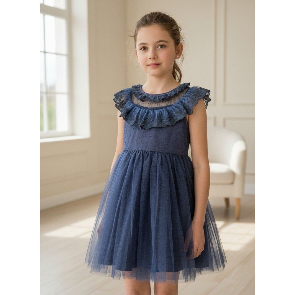 Trish Scully Child Girls Blue Tutu Dress Size 8 Lace Ruffle Sleeveless